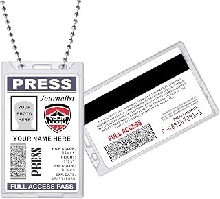Press Pass ID Card - (Customizable) Upload Any Logo - PVC Plastic - Journalist, Photographer, Sportscaster - Made in The U.S.A.