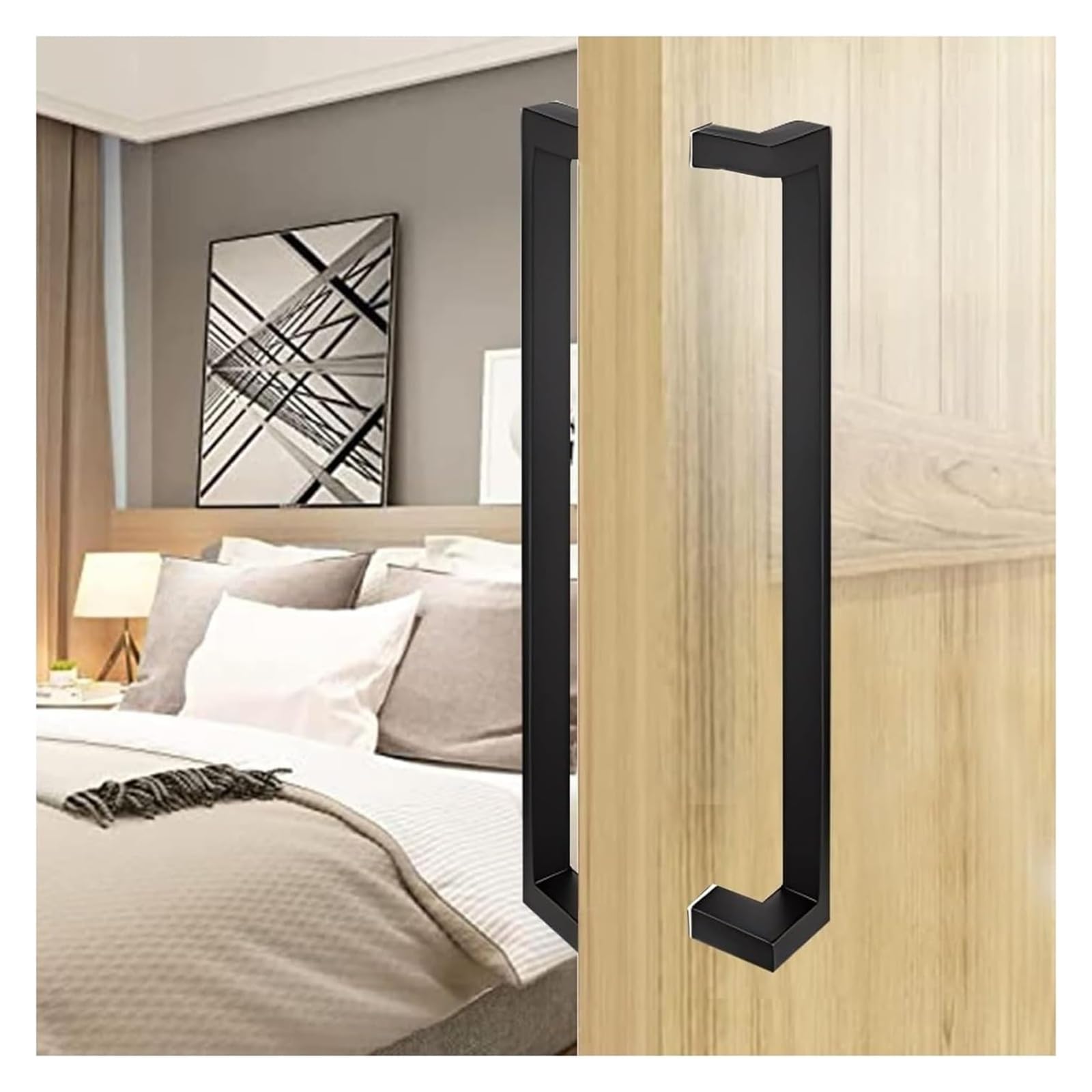 CWCQGH Push Pull Door Handle, Sliding Barn Door Handles, Entry Stainless Steel Sliding Glass Door Pull Push Handles, Easy Install,Black-Length 60cm