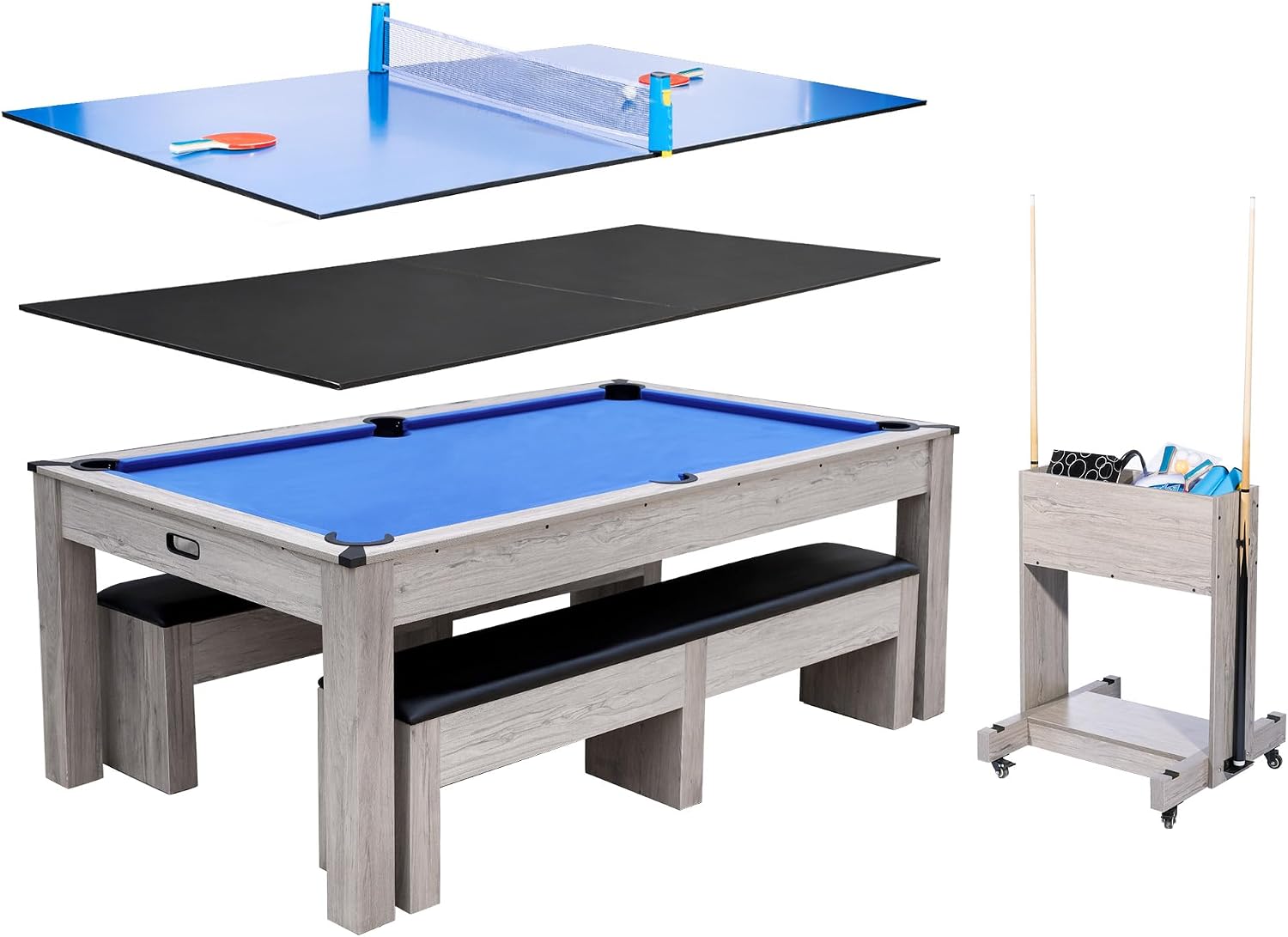 7FT 3-in-1 Convertible Pool Table – Multi-Game Billiard Dining Table with Ping Pong Top – Complete Accessory Set Included – Space-Saving Design for Family Recreation Room