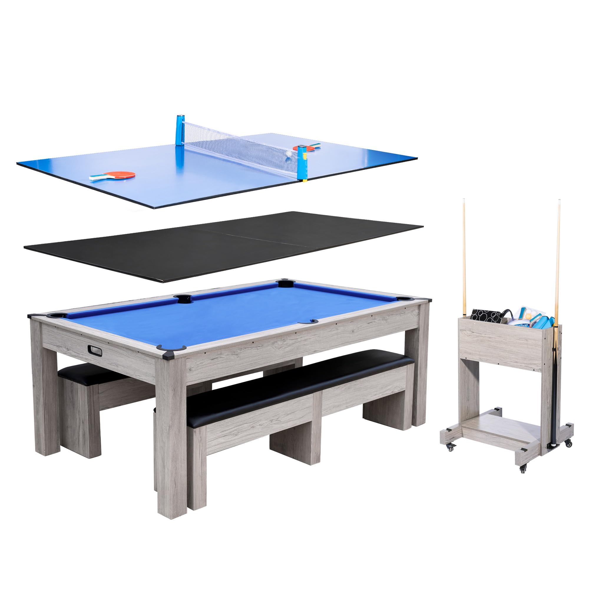 Photo 1 of **AS IS, FINAL SALE** GarveeLife 7FT 3-in-1 Pool Table with Dining Top & Table Tennis | Billiard Table Set with Accessories (Balls, Cues, Ping Pong) | HDF Wood Grain Finish | Includes Rolling Storage Caddy
