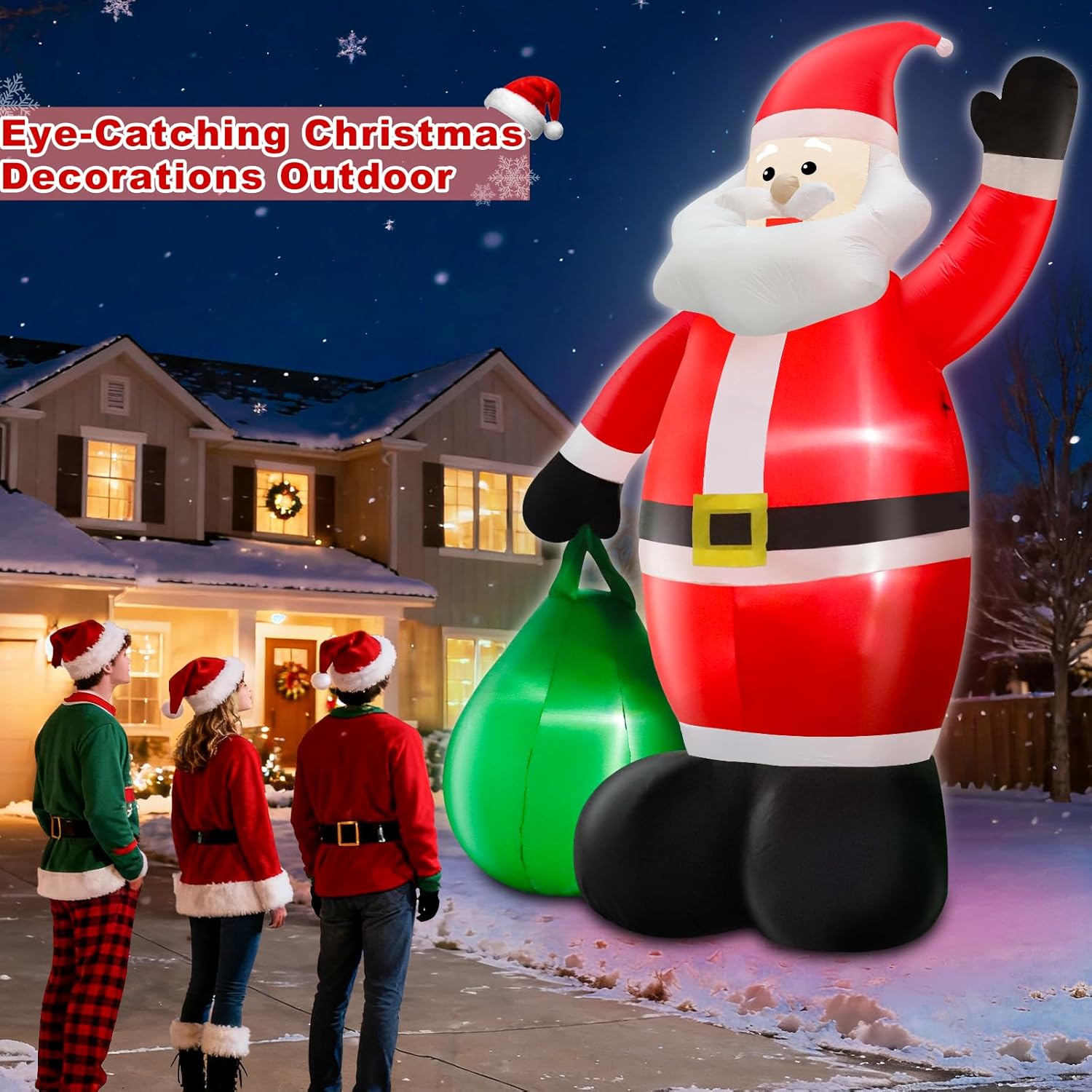 14 Ft by 8.5 Ft Giant Christmas Inflatable Santa Claus with Gift Bag Outdoor Decorations, Lighted Outside Standing Blow Up Santa Yard Decor for Lawn Garden Parties Holiday Xmas Decorations - Image 5