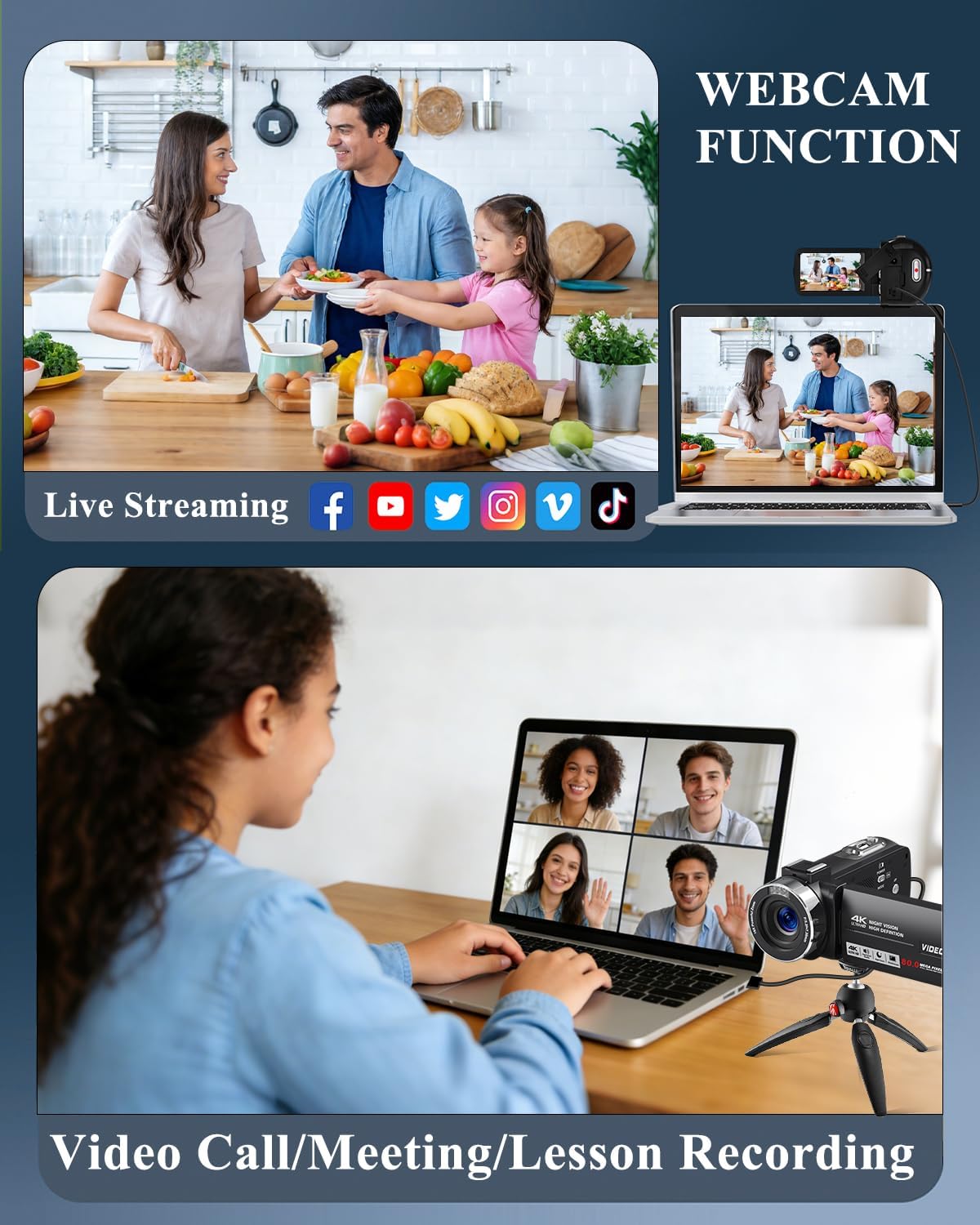 4K Camcorder Video Camera HD 80MP IR Night Vision Vlogging Camera for YouTube 18X Digital Zoom Camera Autofocus 3.0" 270°Rotation IPS Screen Video Recorder with 32GB SD Card, Lens Cap and 2 Batteries