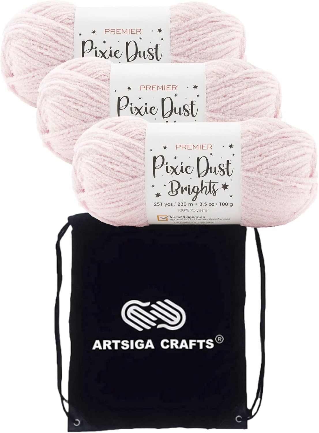 Premier Yarns Pixie Dust Brights Pink Punch 2096-07 (6-Skeins - Same Dye Lot) Worsted Medium #4 Polyester Yarn for Crocheting and Knitting with Project Bag