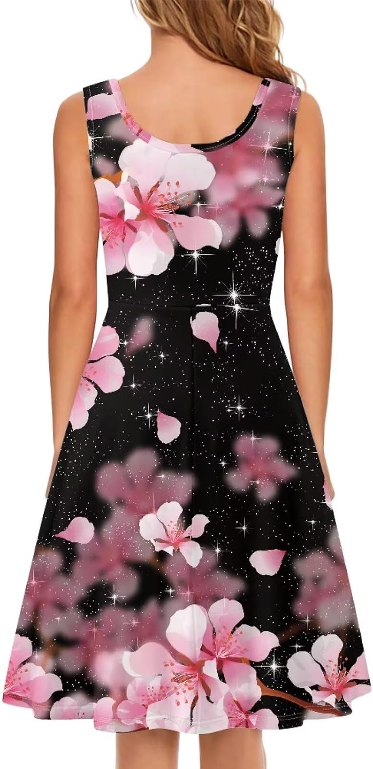 TOADDITDO Womens Casual Summer Tank Sleeveless Knee Length Dress