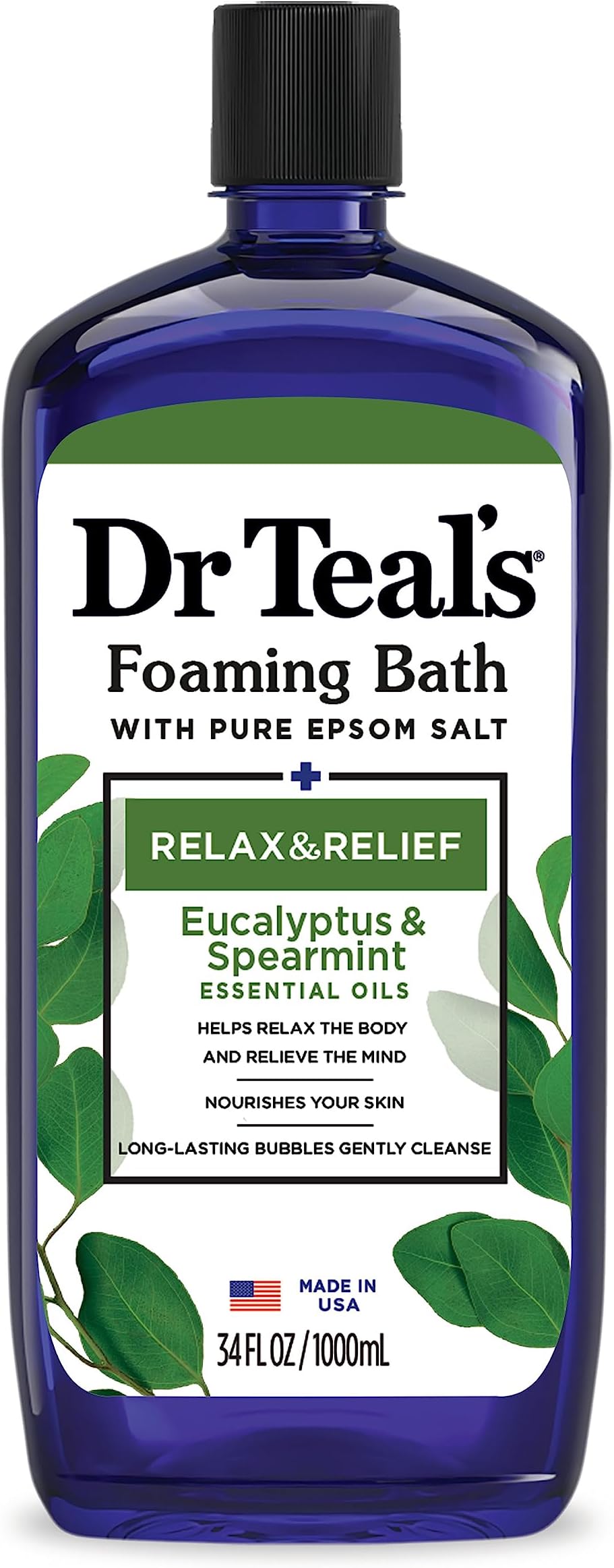 Foaming Bath with Pure Epsom Salt, Relax & Relief with Eucalyptus & Spearmint, 34 fl oz