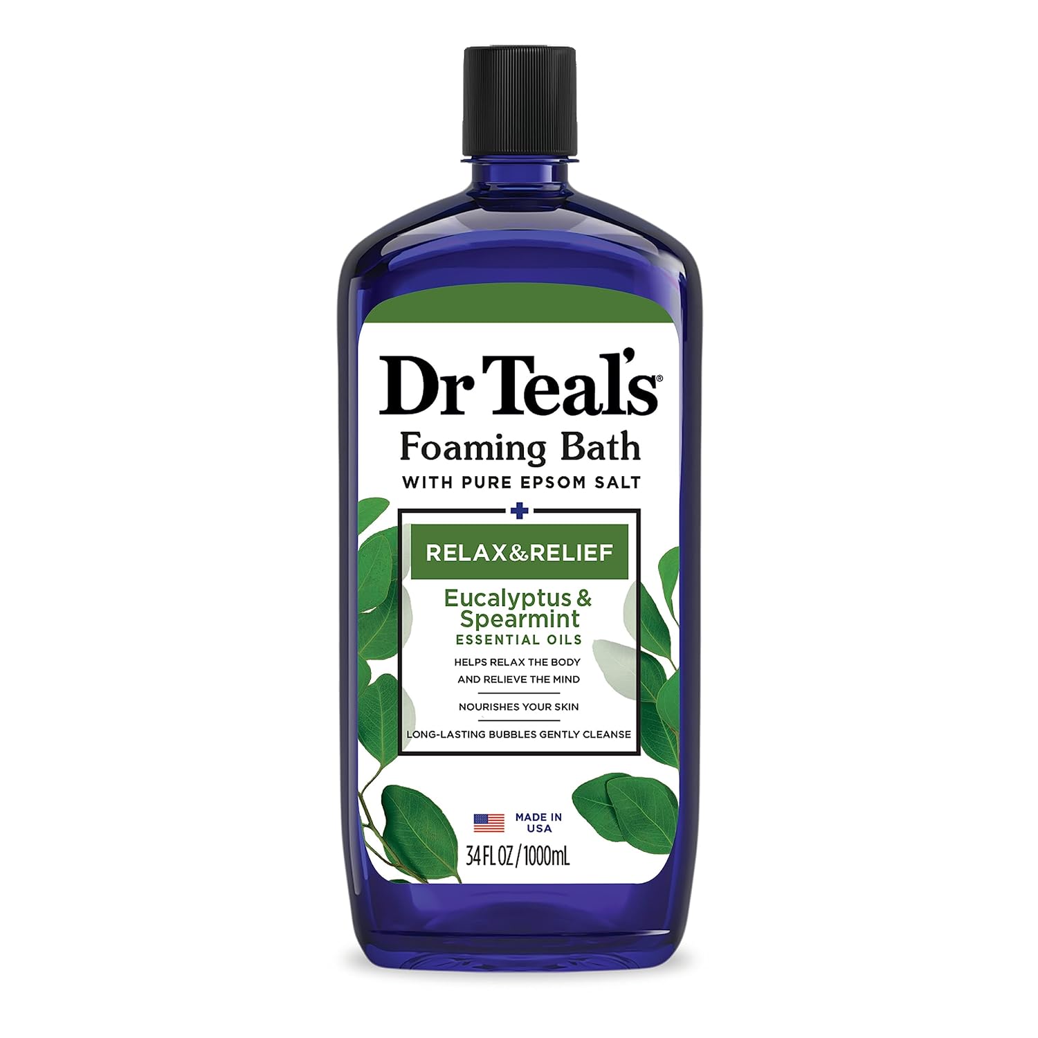Dr Teal’s Foaming Bath with Pure Epsom Salt, Relax & Relief with Eucalyptus & Spearmint, 34 fl oz