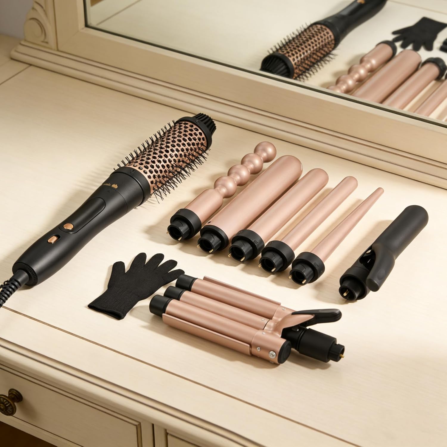 Ideal Swan 8 in 1 Curling Iron Set with Interchangeable Ceramic Curling Wand, Thermal Brush & Flat Iron (0.35"-1.25”) – Professional Hair Curler Kit for Waves, Curls & Sleek Styles, Gifts for Women