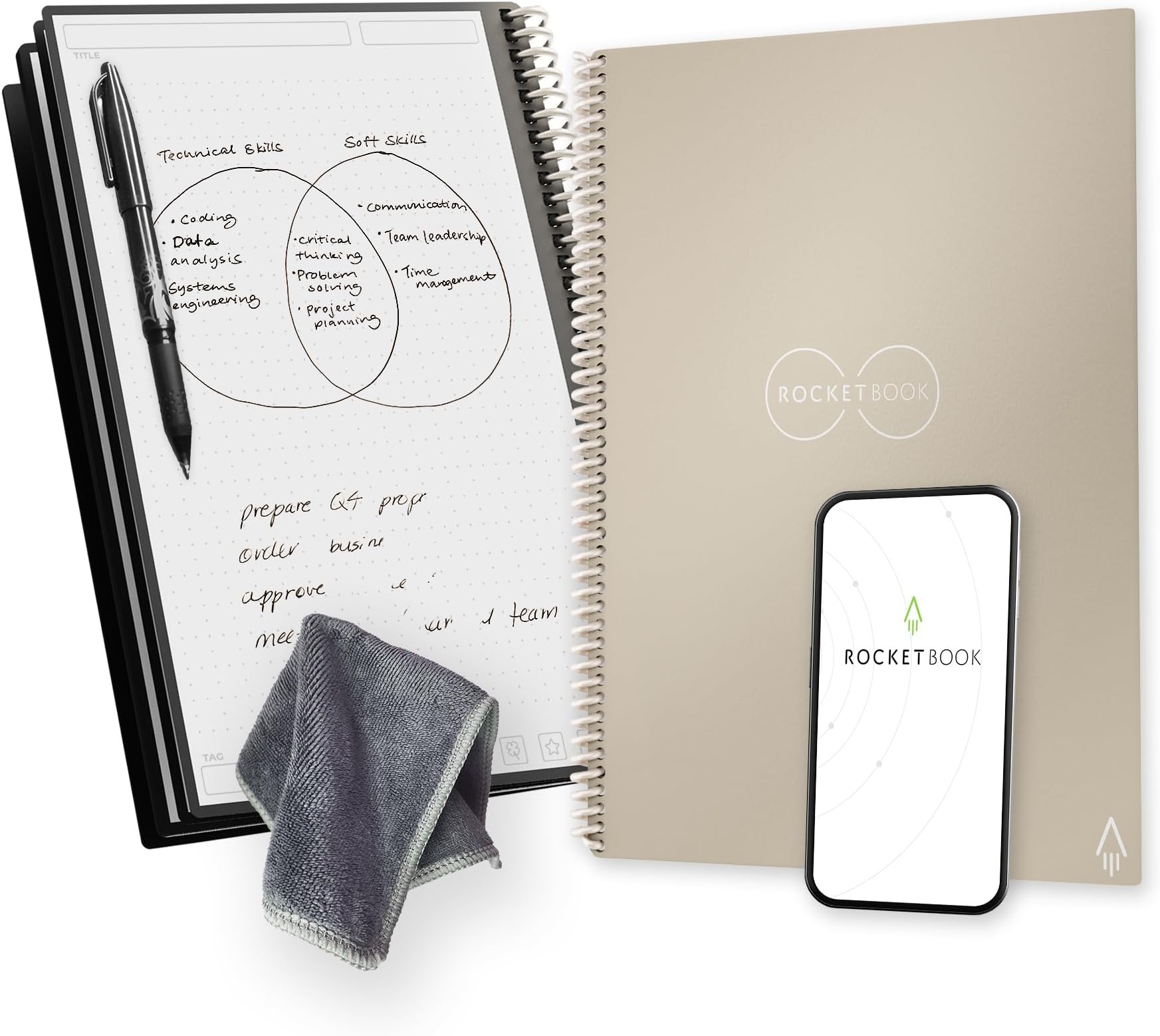 RocketbookCore Reusable Spiral Notebook, Letter Size 8.5x11, Beige - Dotted Pages, App-Connected, Erasable, Durable Cover, Ideal for School, Work, and Creative Projects