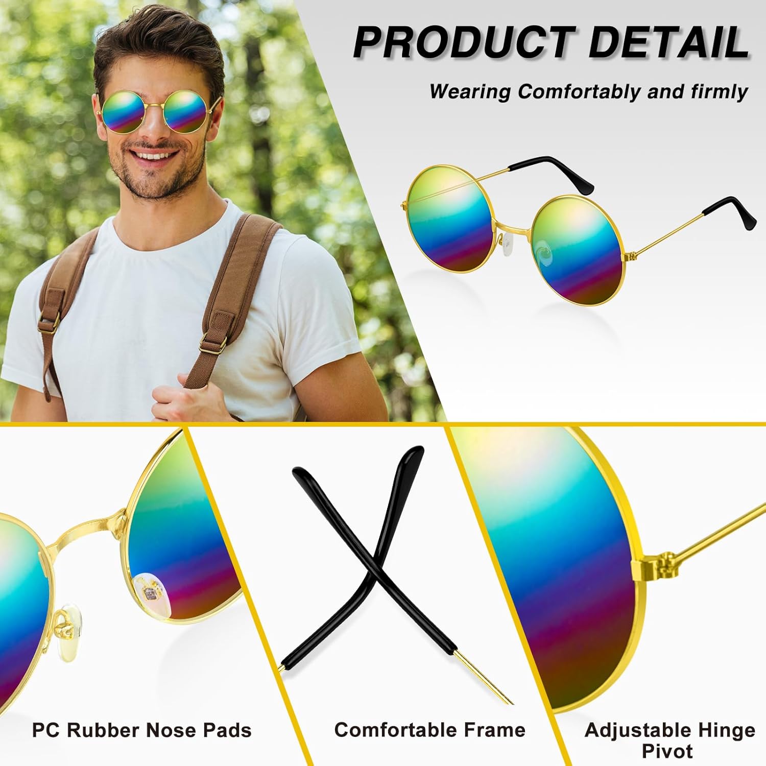 4/8/10/12/20/28 Pairs Hippie Sunglasses Round Hippie Glasses 70s Party Decorations Multicolored Glasses for Women - Image 3