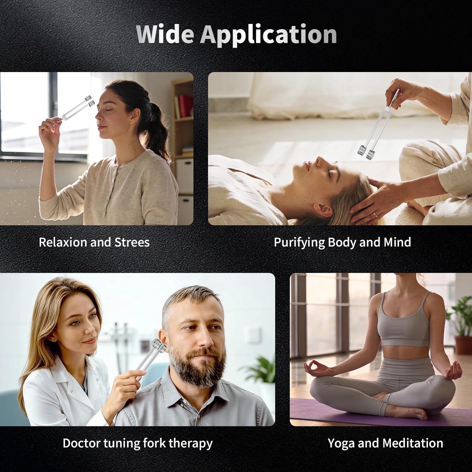 Tuning Forks for Healing Set - 128Hz, 136.1Hz, 256Hz, 384Hz, Weighted & Unweighted, Tuning Fork with Hockey Puck Activator & feet, Sound Therapy Chakra Balance for Yoga & Meditation in Leather Pouch