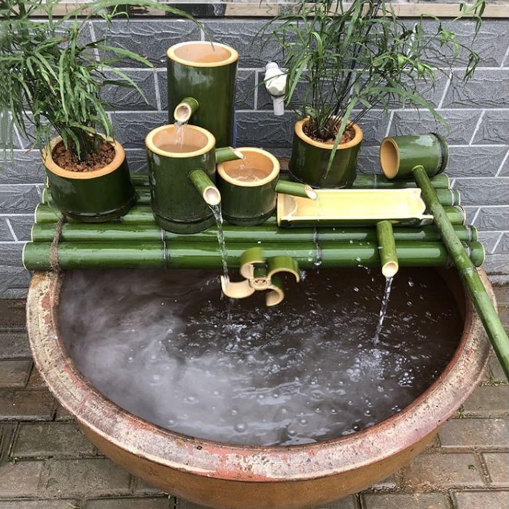 Kit de Fuente de bambú con Bomba, Fuente de Agua de jardín, Fuente de Agua de bambú para Interiores y Exteriores, características de Agua para Patio al Aire Libre (Size : 15.7inch)