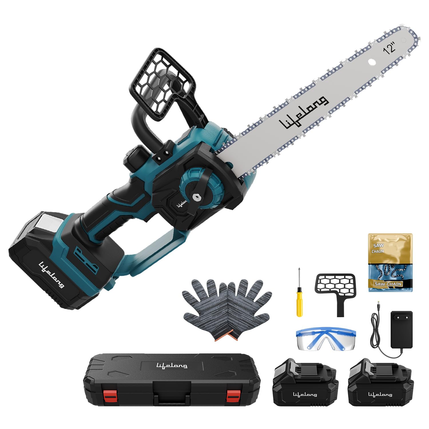 Lifelong 21V Cordless Chainsaw Machine | Brushless Motor | 12" Guide Bar | 5000 RPM | 2 x 4.0Ah Batteries | Tree Cutter Tool | Wood Cutting Machine Home | Wood Cutter Tool Machine | Gardening DIY Use-image-11