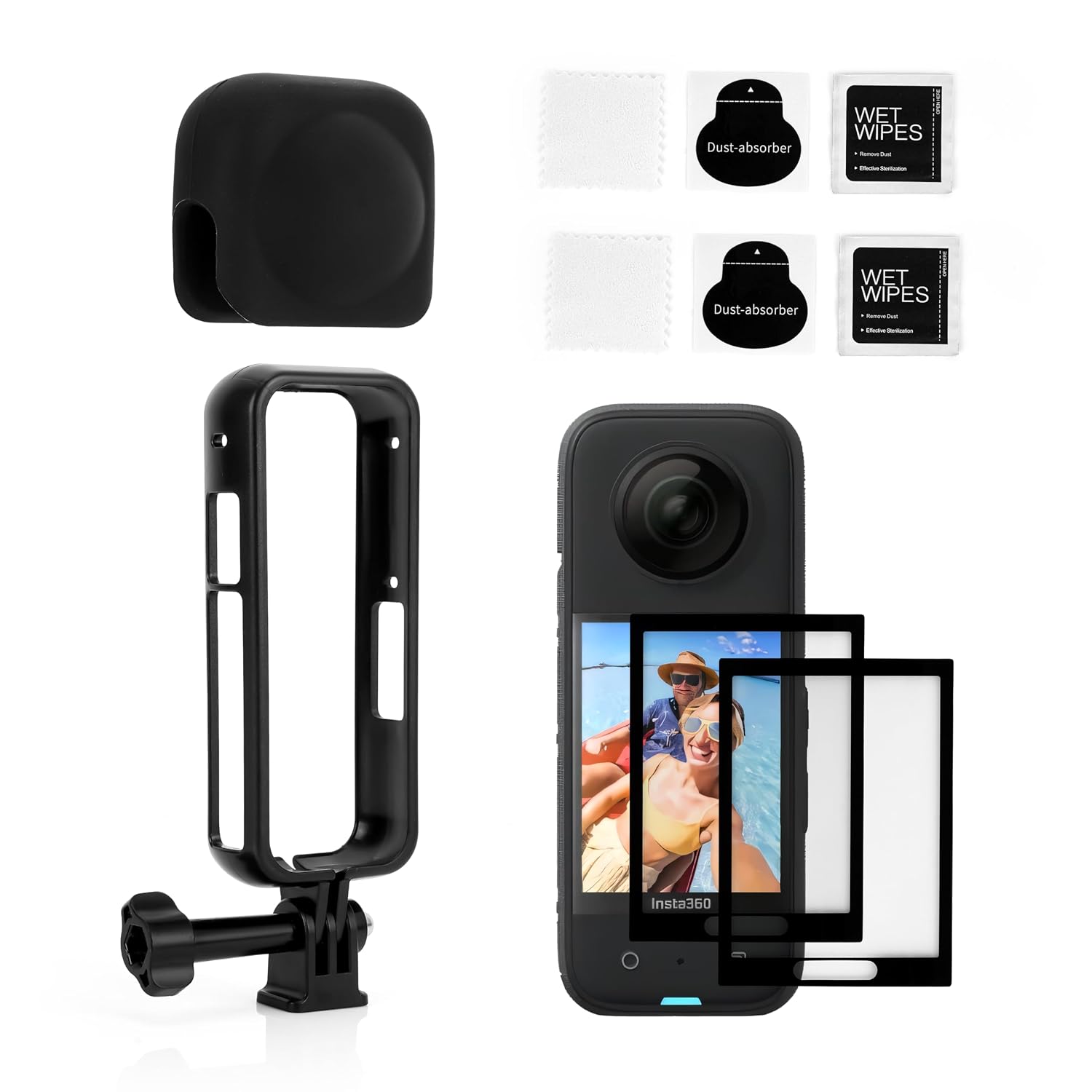 Arcnet Camera Protective Accessories Kit for Insta 360 X3 Include Silicone Lens Protector/2 Screen Protectors/Camera Case, Insta 360 X3 Silicon Lens Guard with Screen Protector Tempered Glass