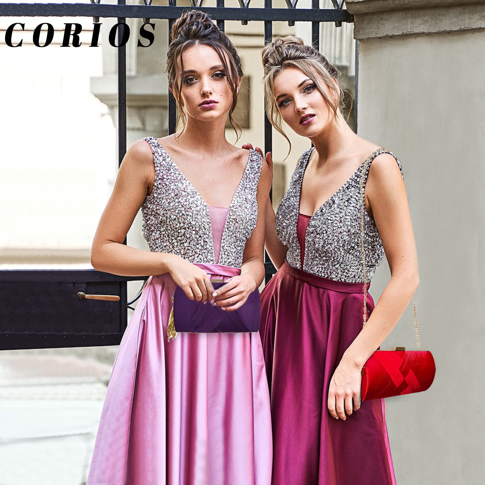 CORIOS Clutch Donna Borsetta da Sera Borsa a Spalla con Frange Pochette Piccolo con Catena Elegante Borse Messenger Cocktail Festa Cerimonia Ballo Borsa a Tracolla Viola