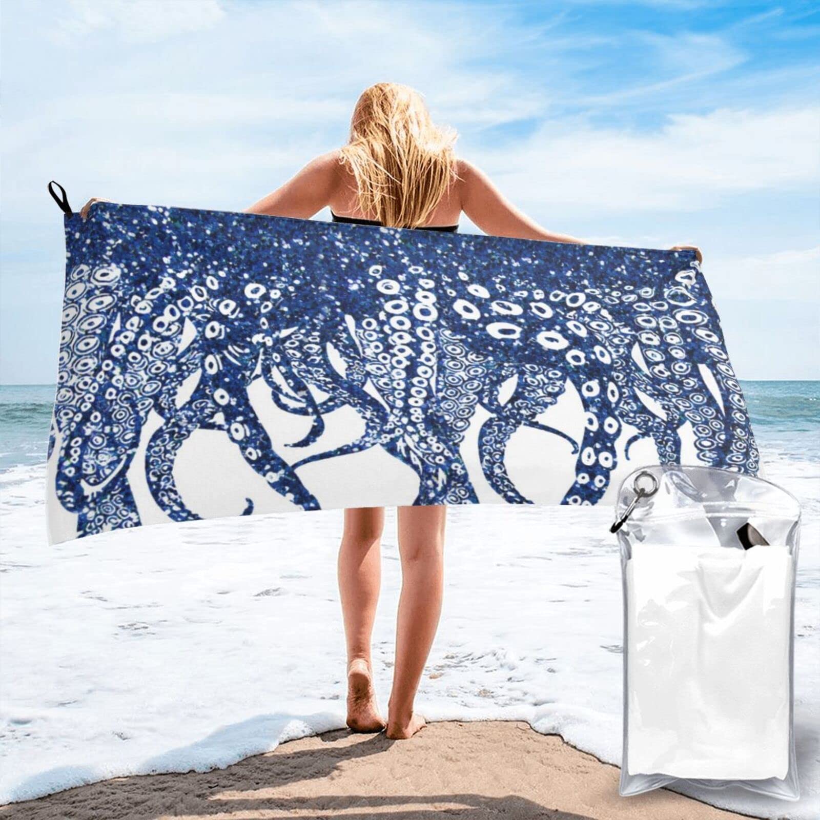 Lawenp Vintage Octopus Tentacles Microfiber Beach Towel Adults Large Quick Drying Bath Towel Travel Towels with Pouch 31.5"x63"
