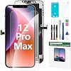 iPhone 12 Pro Max Screen Replacement Kit 6.7 LCD Display 3D Touch Full HD Digitizer Full Assembly Repair Kit Waterproof Frame Sticker Screen Protector for A2342, A2410, A2412, A2411