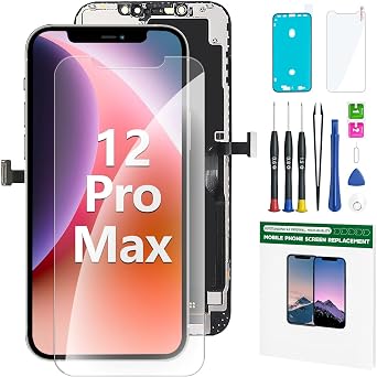 iPhone 12 Pro Max Screen Replacement Kit 6.7" LCD Display 3D Touch Full HD Digitizer Full Assembly Repair Kit Waterproof Frame Sticker + Screen Protector for A2342, A2410, A2412, A2411