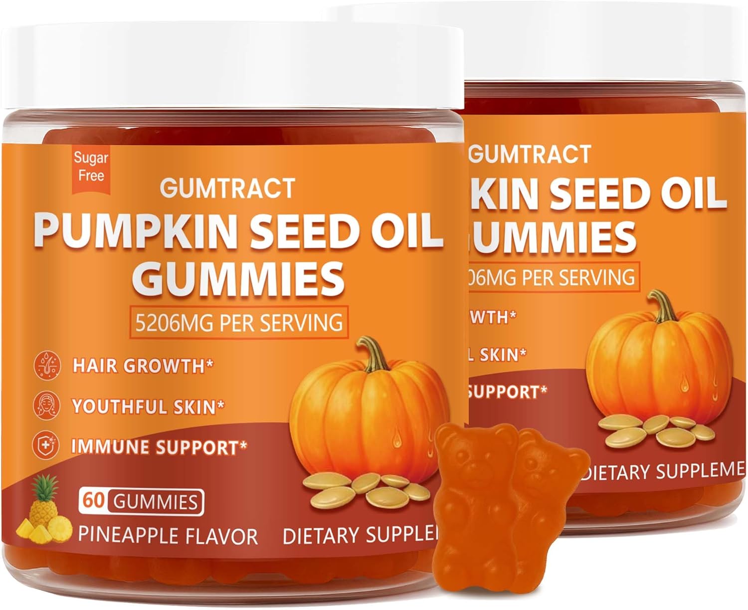 Pumpkin Seed Oil Gummies with Saw Palmetto | 5200mg Cold-Pressed Extract for Hair Growth, Prostate & Skin Health | Sugar-Free Pumpkin Oil Supplement for Men & Women | Pineapple Flavor, 120 gummies