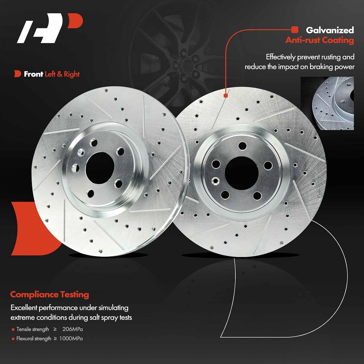 A-Premium 13.58 inch (345mm) Front Drilled and Slotted Disc Brake Rotors Compatible with Select Volvo Models - XC60, XC90, S60, XC40, S90, V60, V60 Cross Country, C40 Recharge, V90, 2-PC Set