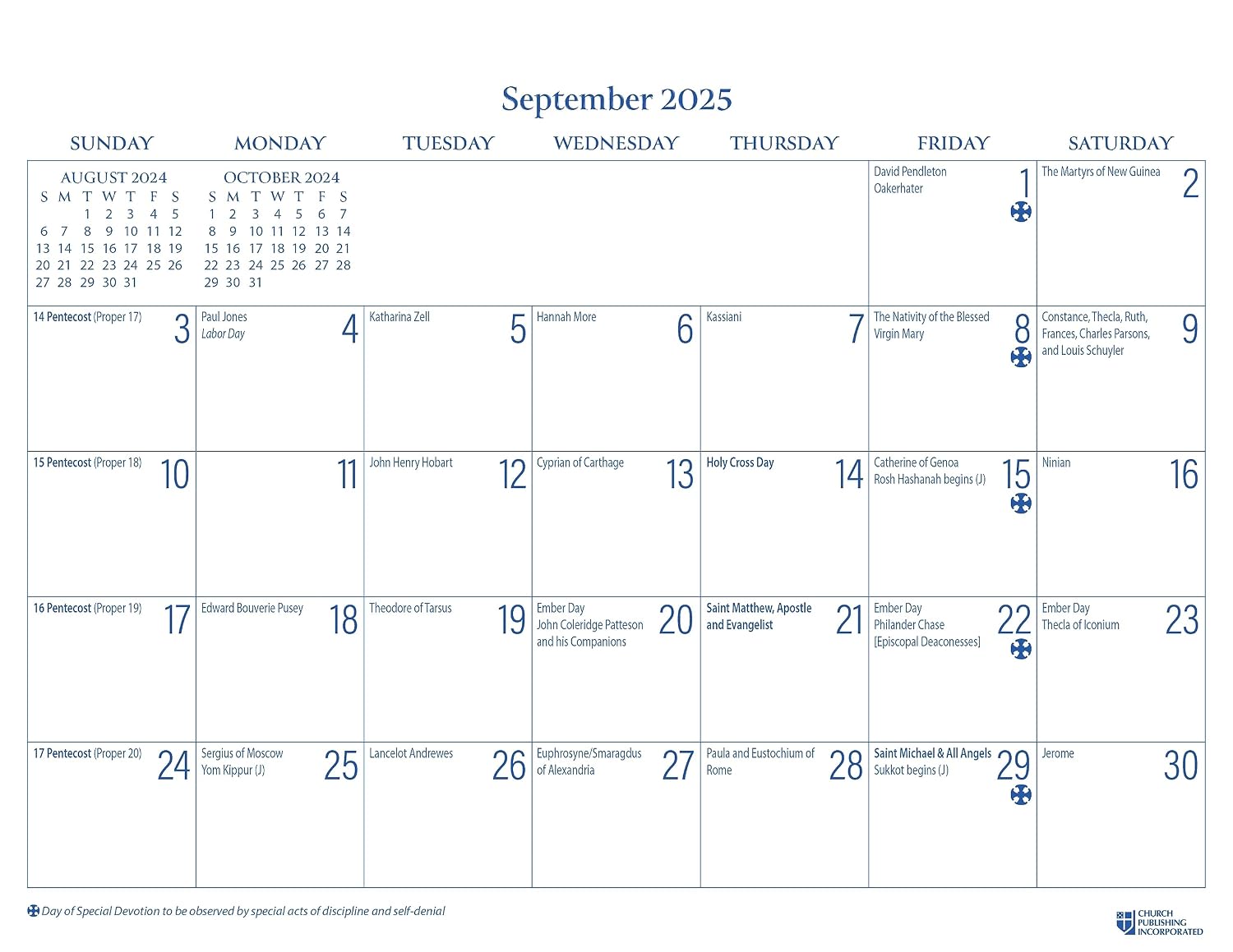 2025 Parish Wall Calendar September 2024 through December 2025