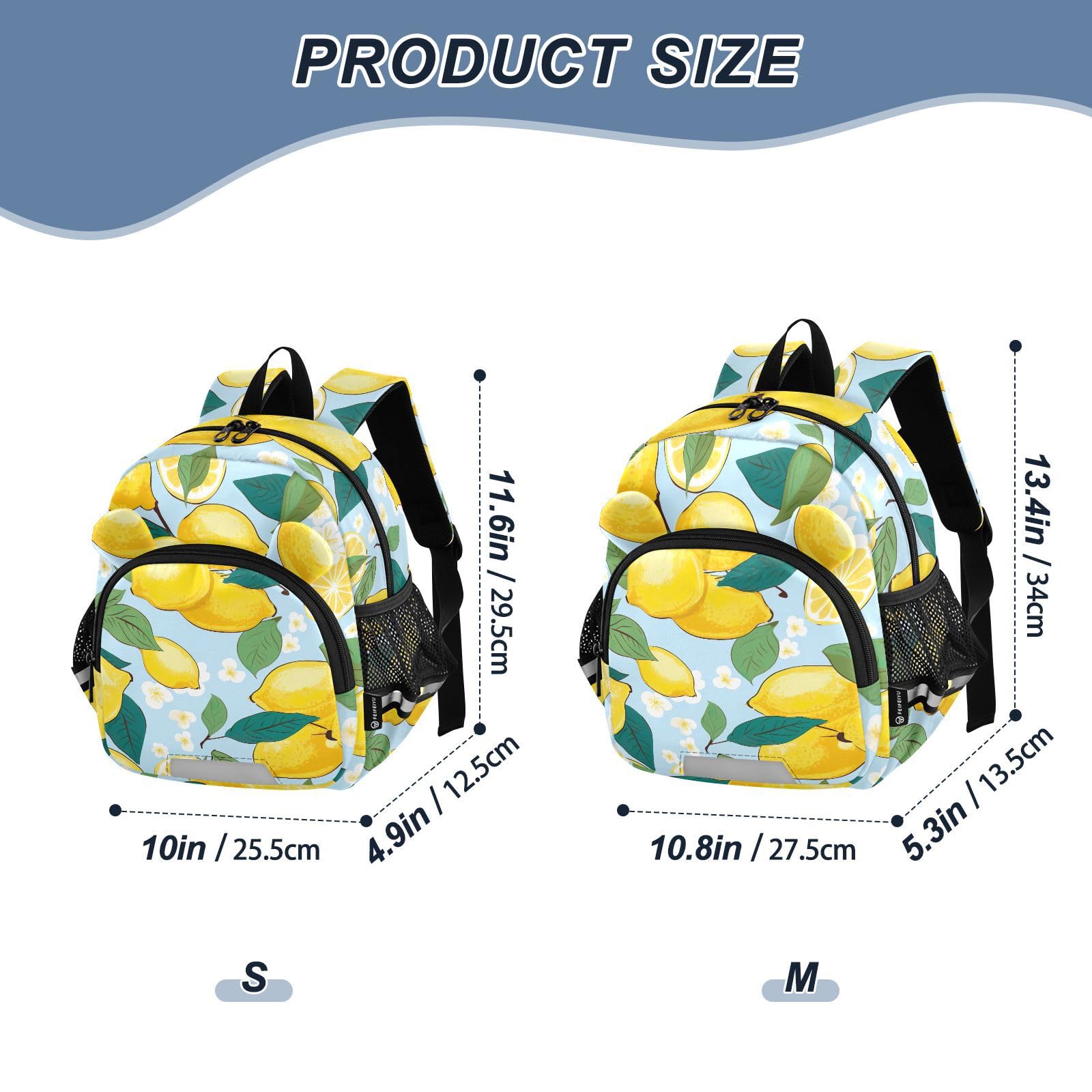 Lemon Slices Blue Toddler Harness Backpack for Boys Girls 3-6 Years Kids Backpack with Anti Lost Safety Leash Baby Travel Bag for Travel Walking Preschool