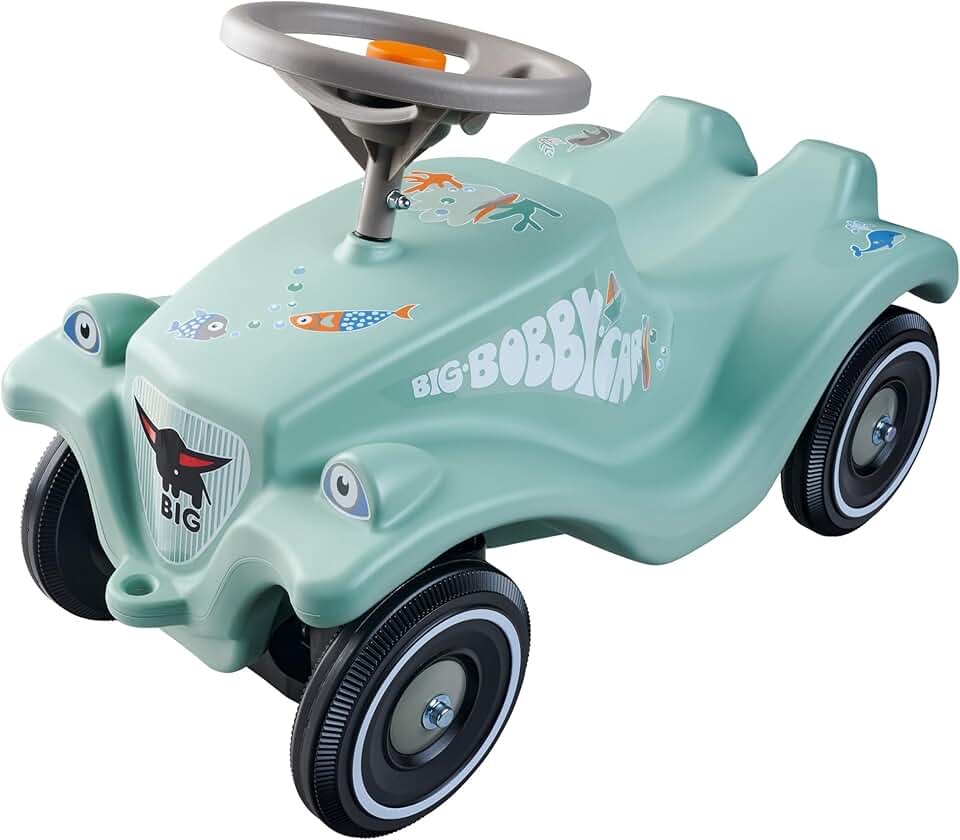 BIG Bobby Car Classic Green Sea - Rutschauto ab 1 Jahr im bunten Meeres-Design mit grauem Sicherheit
