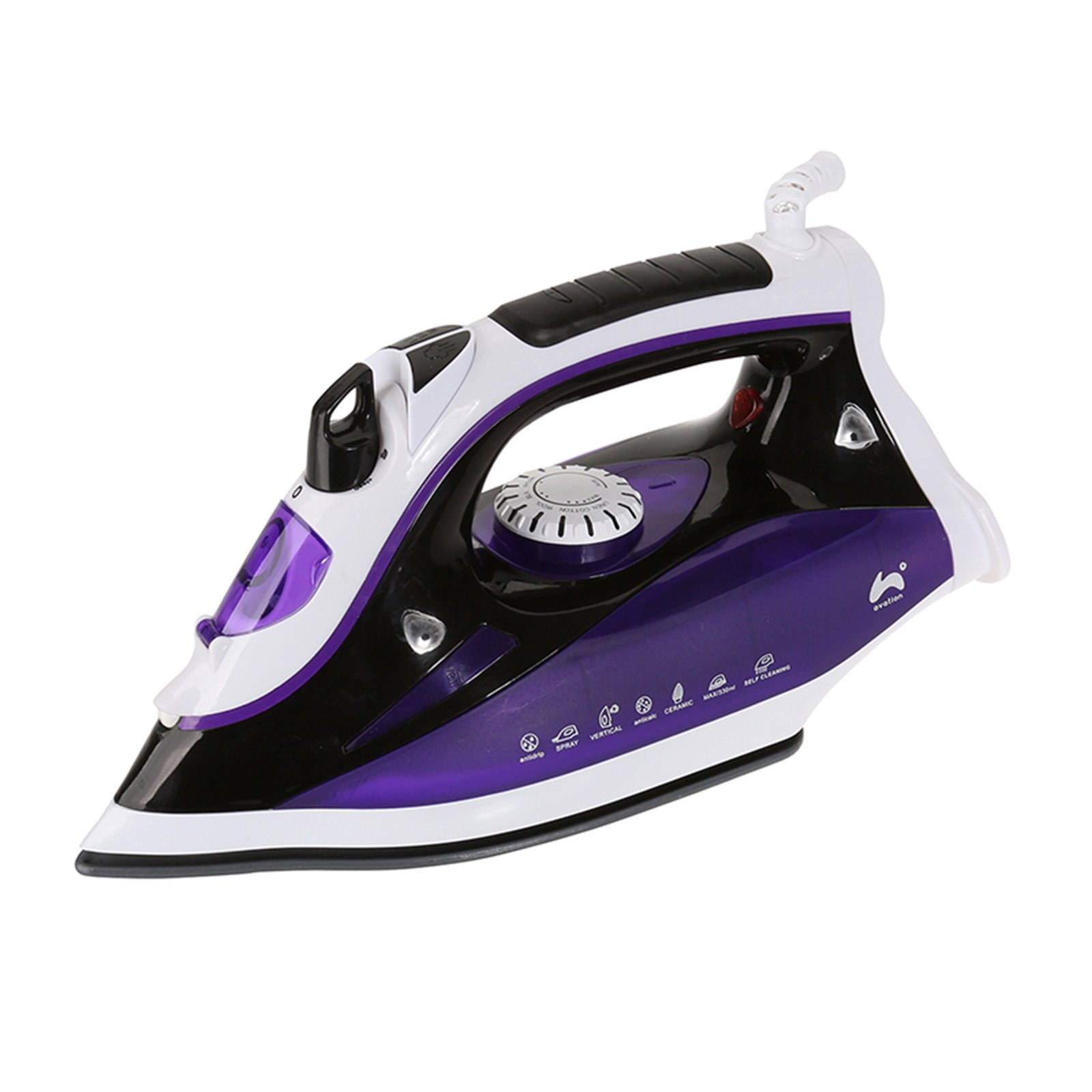 Ovation White 2000-2300W Purple & Multi-Function Steam Iron With 330Ml Capacity, Ceramic Sole Plate & Self-Cleaning Function