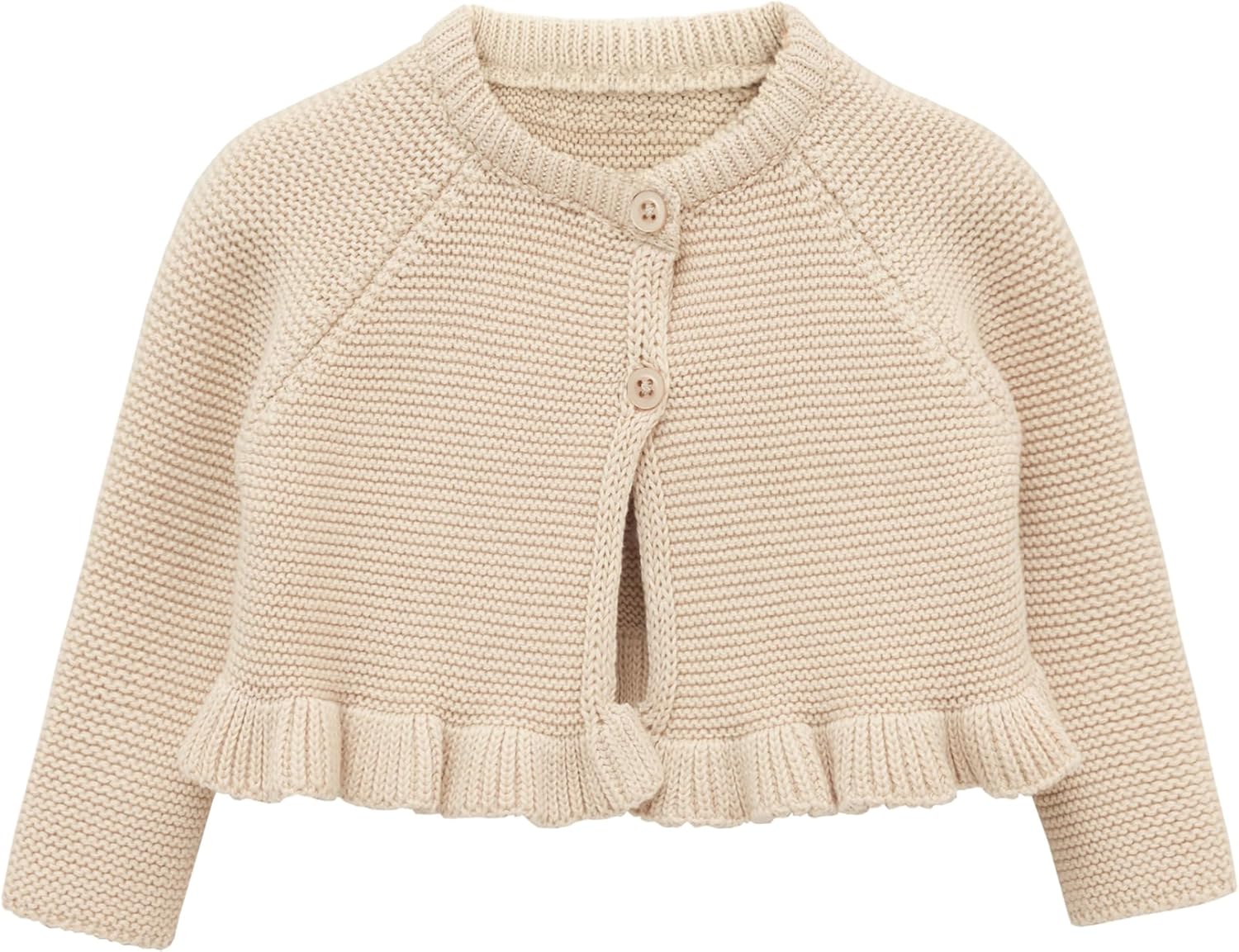 Lilax Baby Girls' Knit Long Sleeve Ruffled Cardigan, Button Closure Bolero Shrug 18-24 Months Beige