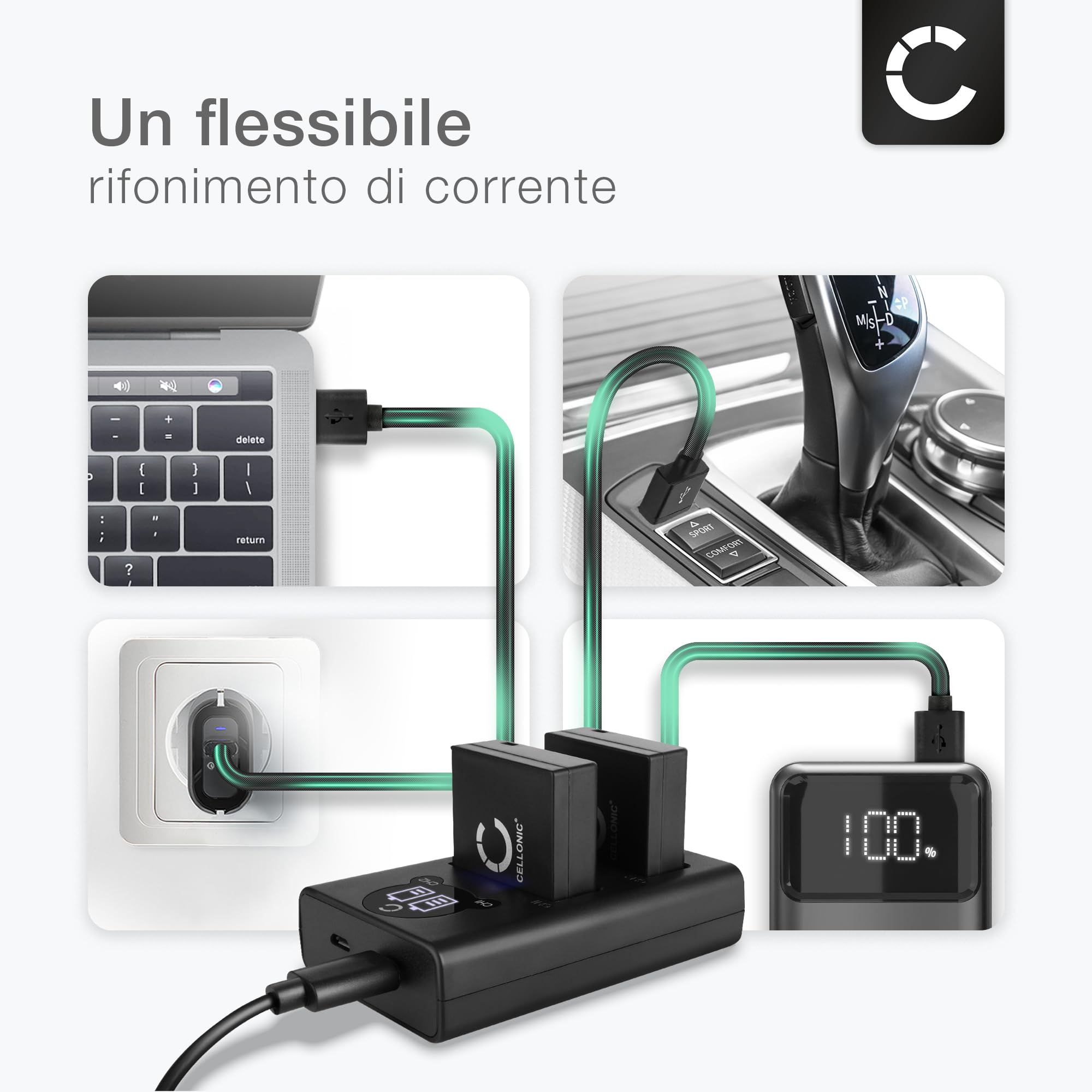 CELLONIC 2x Batteria per Fotocamera Compatibile con Panasonic Lumix DMC-LX100, Lumix DC-LX100 II, Lumix DC-GX9, DMW-BLG10 – (730mAh, 7.4V) + Caricabatterie Doppio