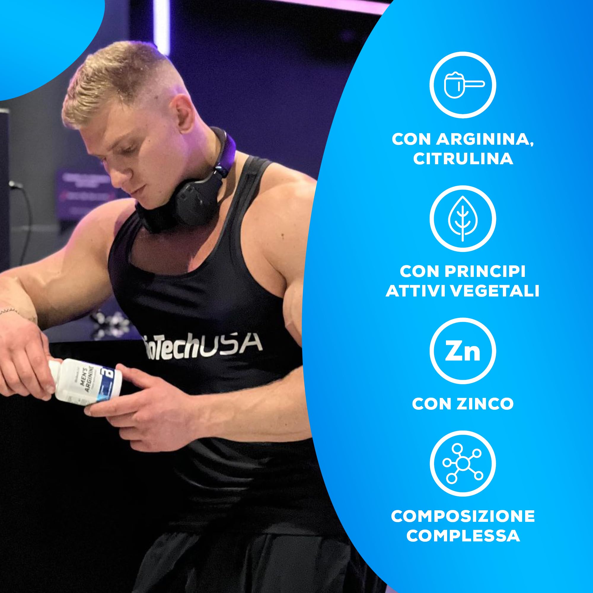 BioTechUSA Men's Arginine | Aumenta la vitalità | con ingredienti vegetali | Vitamine | Zinco | Ideale per il benessere maschile | 90 Capsule