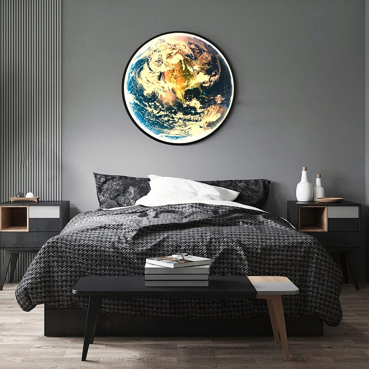 Lámpara de pared moderna LED con control remoto para interiores, lámpara pared redonda regulable 18 W para habitación de niños, lámpara pared de tierra, lámpara noche acrílica para niños y niñas,60cm
