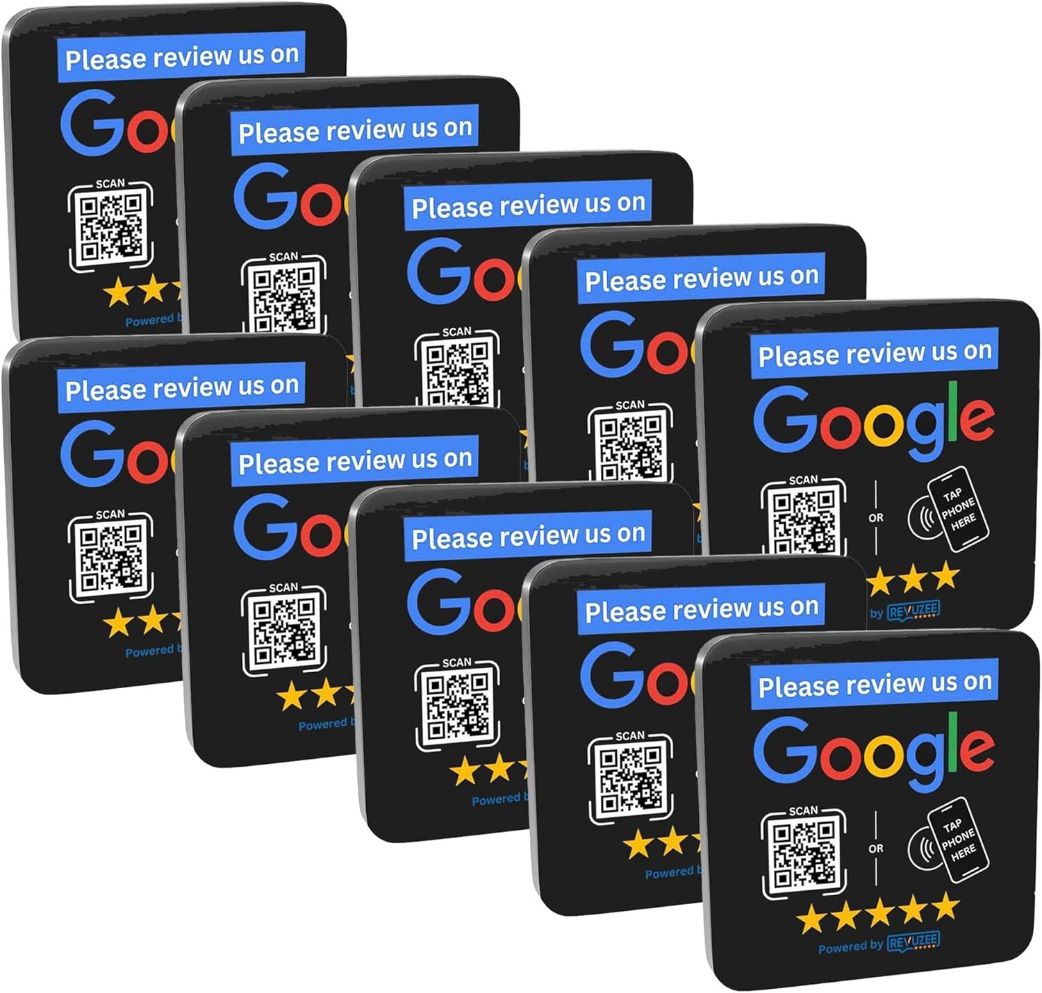 Counter Plate by Revuzee | Tap Plate with QR Code for Google Reviews | NFC and Custom QR Code Sign for Business | Includes Analytics and Customizable Landing Page | Adhesive Backing | 4.7"x 4.7" | Black