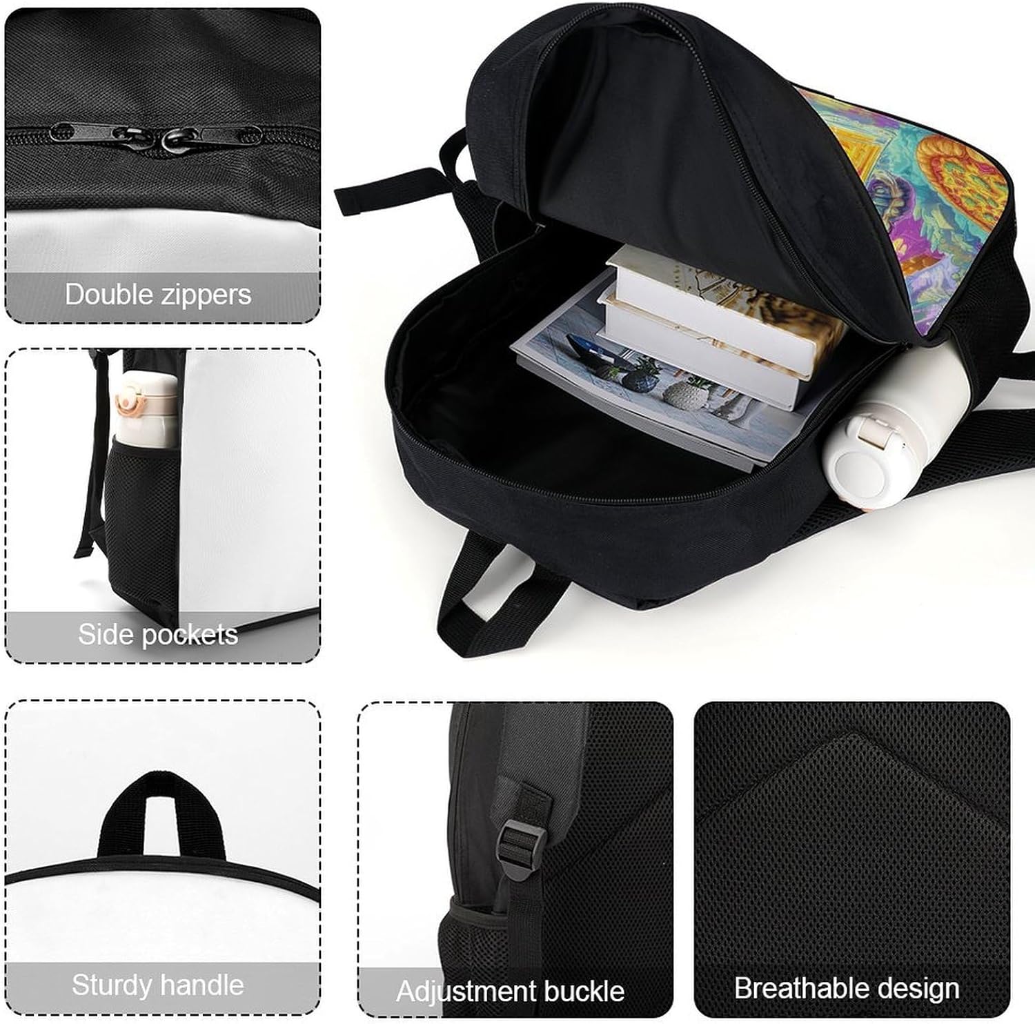 Funny Cat Travel Backpack 17 Inch Casual Daypack Bag with Adjustable Shoulder Straps