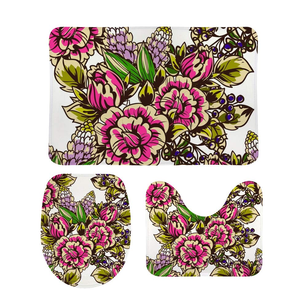 Tapis de bain antidérapants lot de 3 absorbants motif floral pour intérieur cuisine