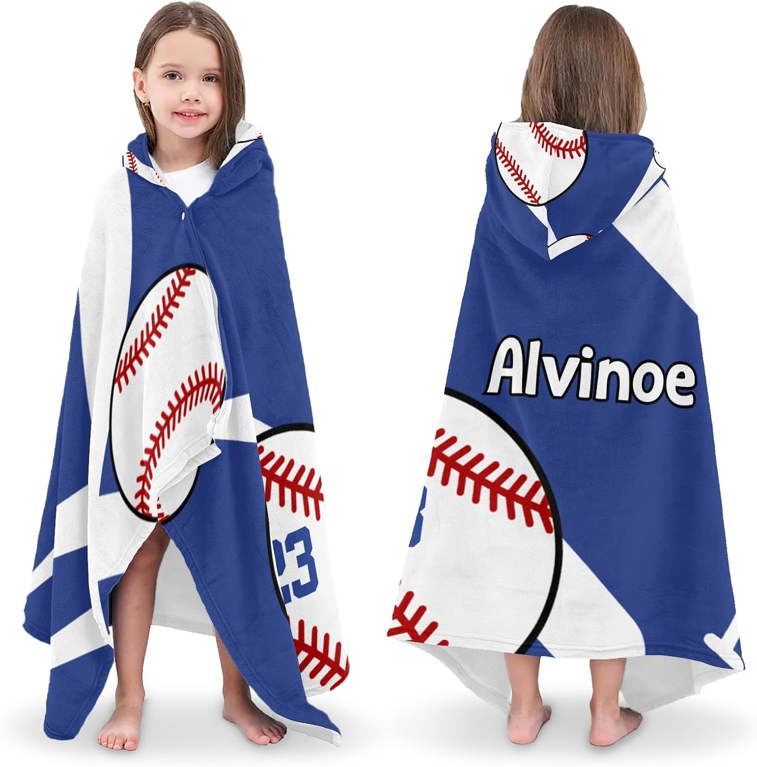 Baseball Sport Royal Personalized Hooded Bath Towel for Kids Boys Girls Wrap Soft Absorbent Hood Poncho Pool Shower Beach Towel
