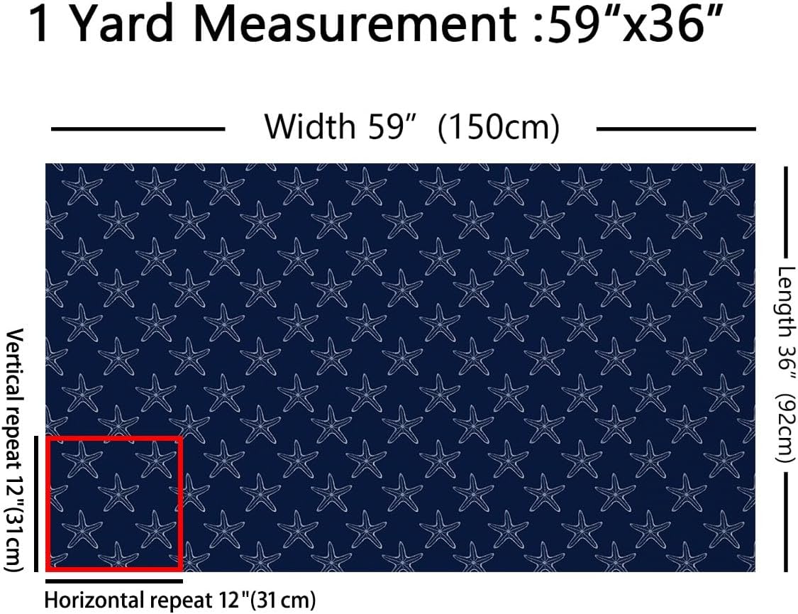 Starfish Fabric by The Yard Cute Navy Blue Wild Sealife Fabrics for Sewing Supplies Coastal Creature Print Ocean Theme Fabric for DIY Upholstery and Home Accents 2 Yards,72" L x 59" W