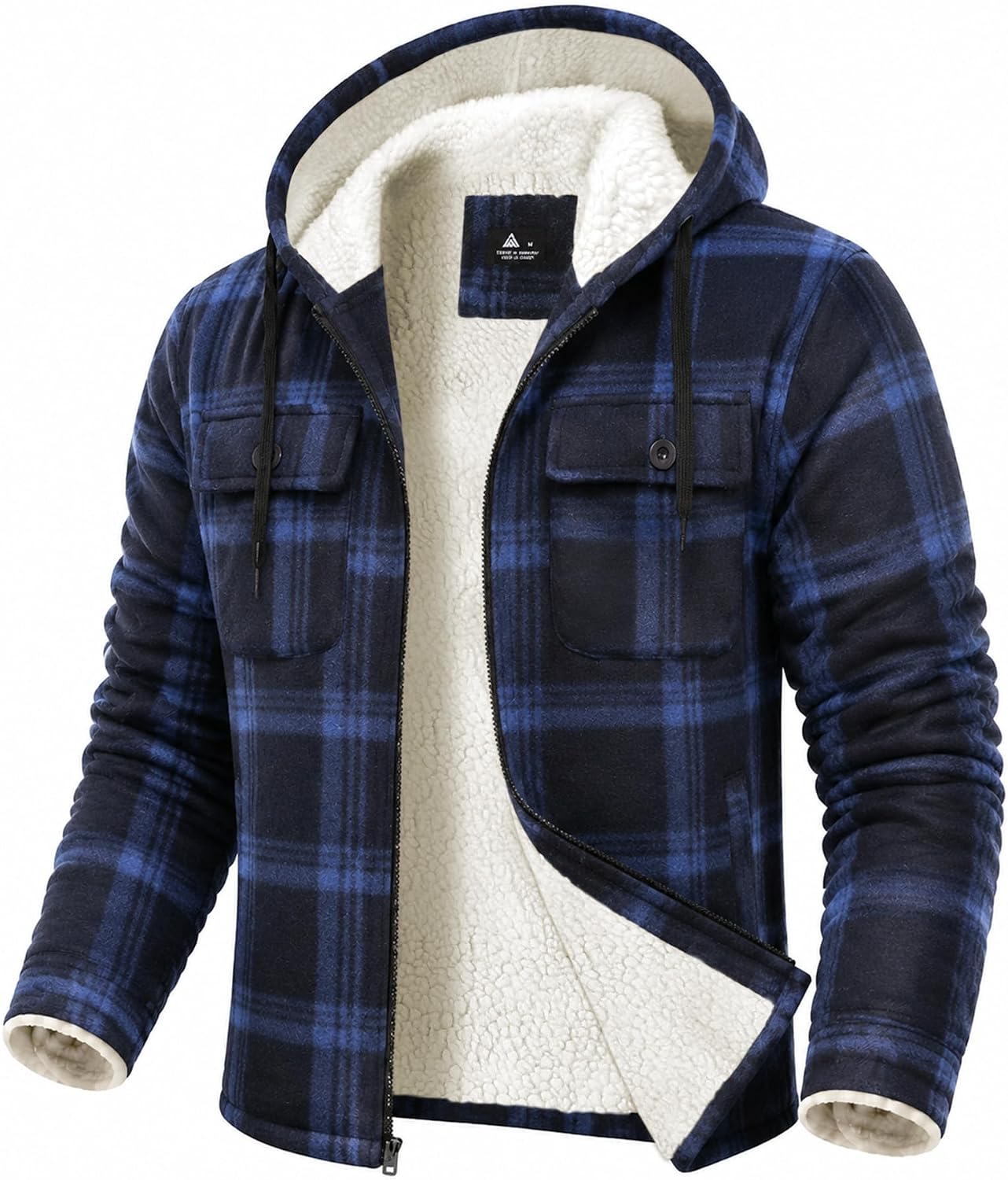 GEEK LIGHTING Men's Flannel Shirts Jacket Sherpa Lined Plaid Zipper Hoodie