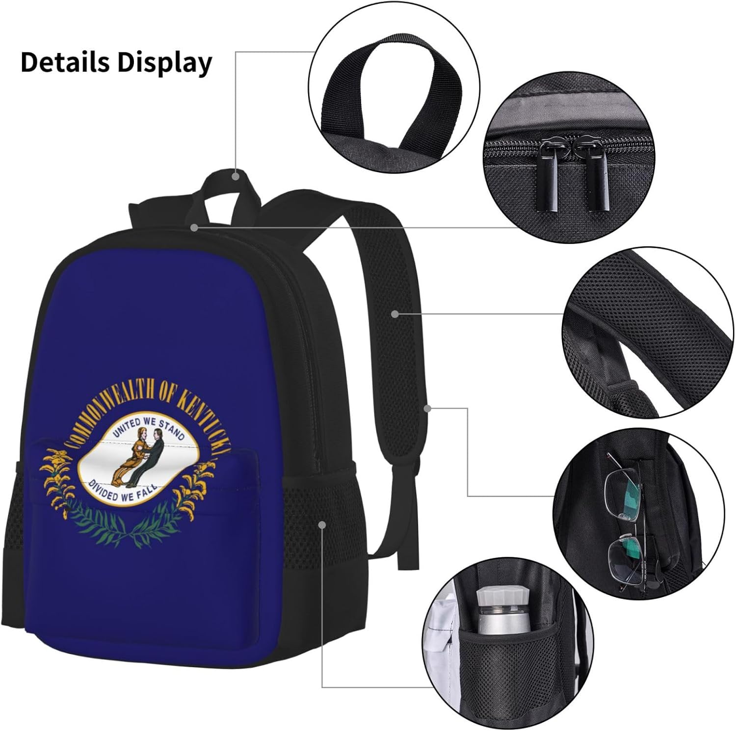 Kentucky State Flag print Pocket backpack Crossbody lunch bag pen bag set 3-in-1 Makeup bag Outdoor travel