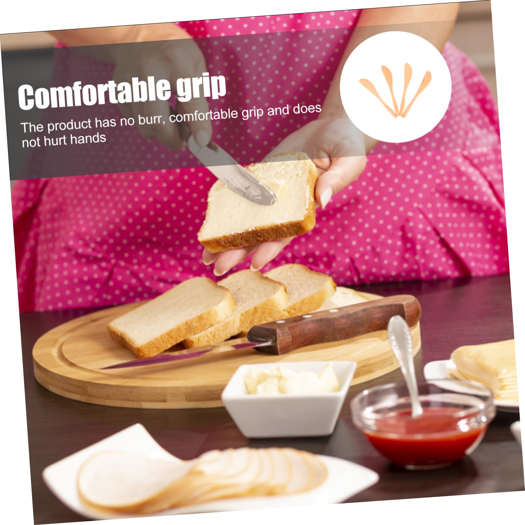 Unomor Japanese Style Wooden Butter Knife Set 4pcs Cheese Spreaders Non-stick Portable Household Odorless Comfortable to Hold for Baking Cooking