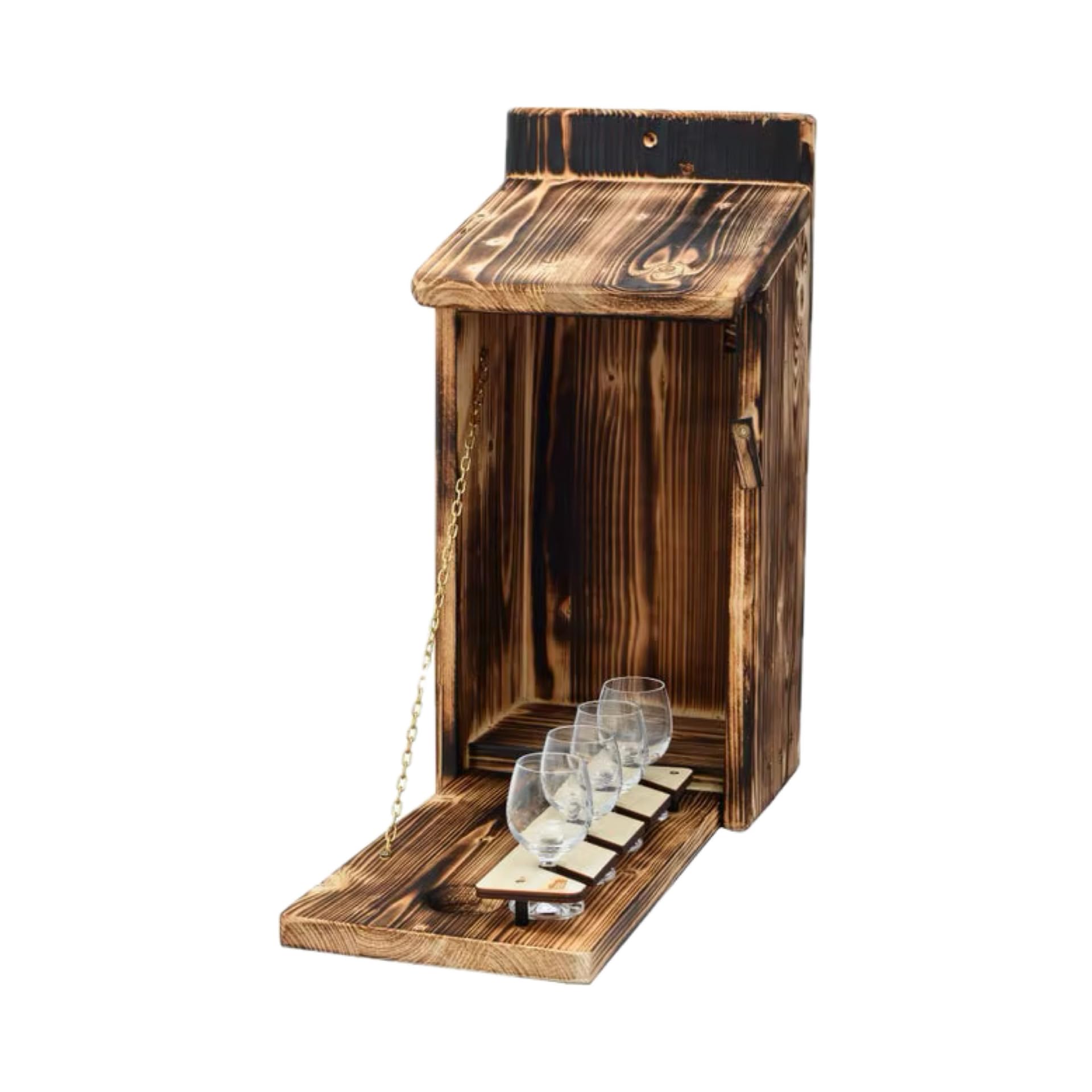 Casetta per uccelli fiammata – Decorazione da giardino nascosta – Scatola per cinguettio in legno con scomparto segreto per bottiglia, divertente idea regalo per uomini, feste in giardino e