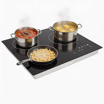 23 Inch 3 Burner Countertop Ceramic Stove Top,110V Built in Electric Stove Top, 2600W Glass Radiant Cooktop with Touch Control, Timer, Safety Lock, 9 Power Levels for Simmer Steam Slow Cook Fry