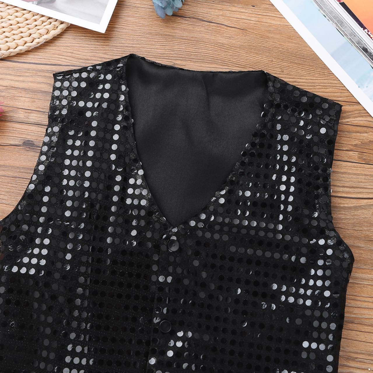 Sxiwei Kids Girls Shiny Sequins Jazz Dance Stage Performance Dress Up Button-Down Waistcoat Vest Top