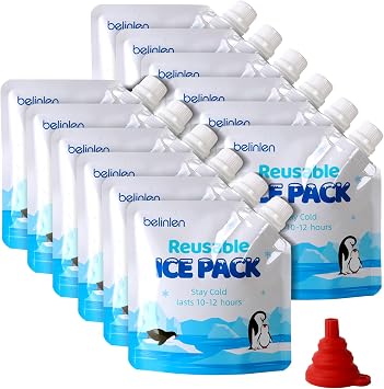 12 Pack 7x7 Inch / 10x10 InchReusable Long Lasting Ice Packs for Cooler, Reusable Ice Packs for Lunch Box, Lunch Bags for Beach, Fishing, Camping