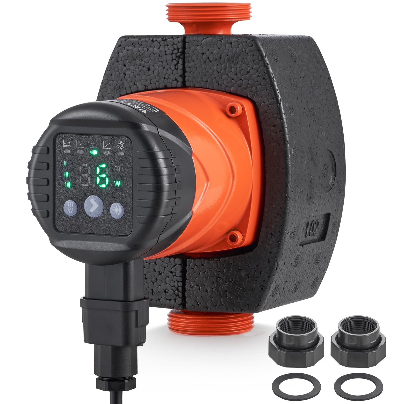 VEVOR Pompa di Circolazione per Acqua Calda, LPS25-​8BP-​180, Pompa di Riscaldamento, 67 L/​min Pompa dell'acqua automatica ECM, 220 V 60 W Altezza di Scarico 8 m per Impianto di Riscaldamento dell'Acqua
