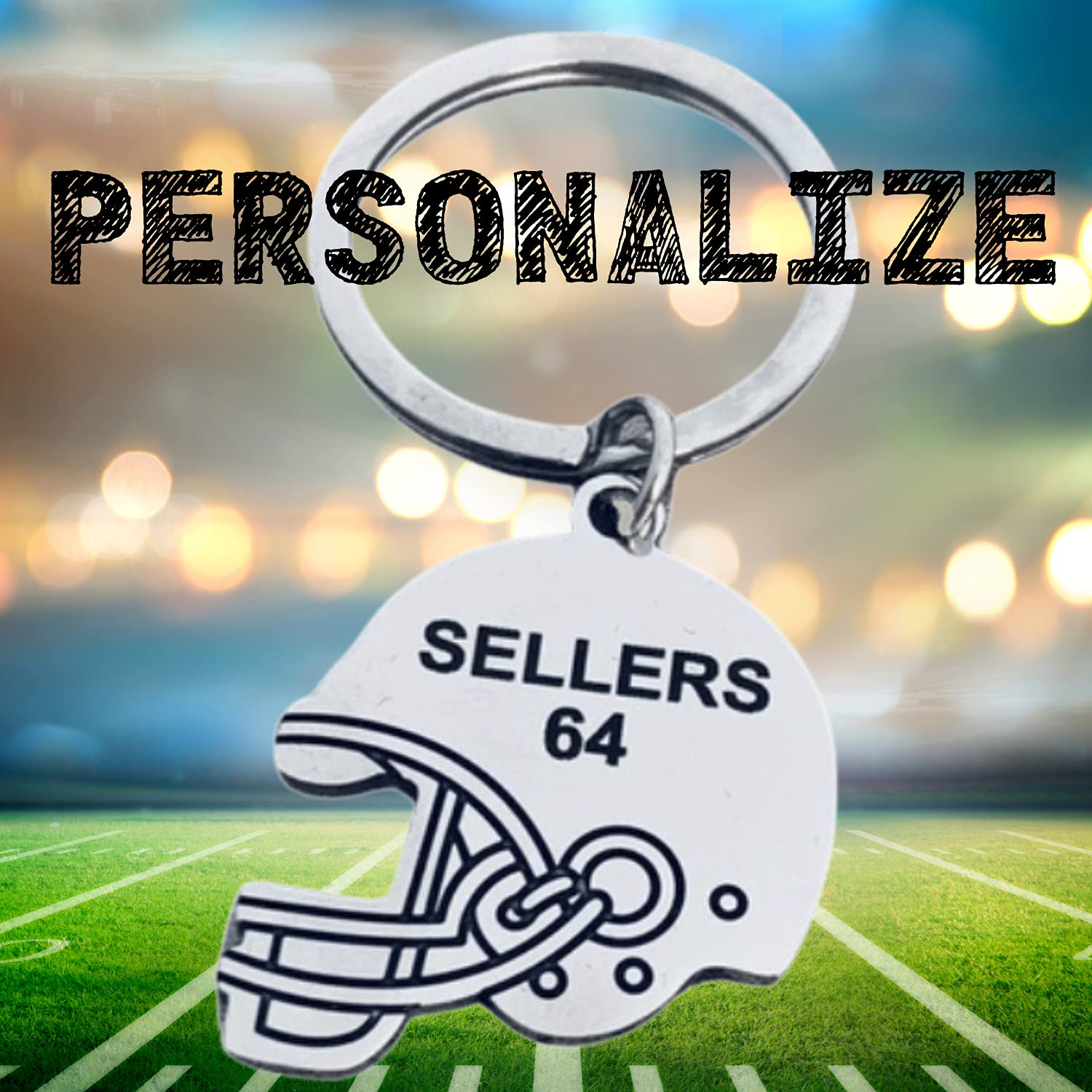 Personalized Football Charm Keychain, Stainless Steel Engraved Helmet Keychain, Football Gifts For Men, Women, Teens and Boys : Handmade Products