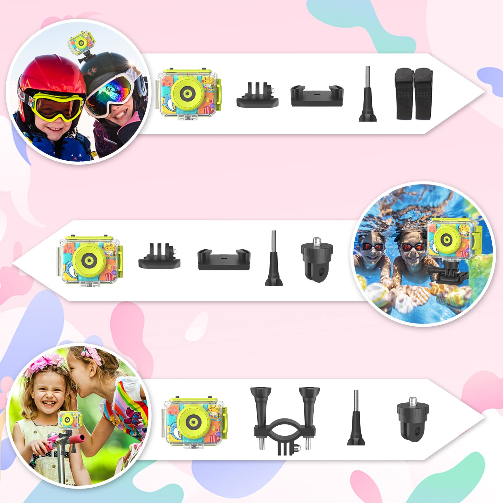 Ushining Fotocamera Impermeabile per Bambini, Macchina Fotografica Digitale Subacquea, HD 1080P Videocamera con 2,0 Pollici Schermo 32GB TF Scheda, Regalo per Ragazzi, Blu
