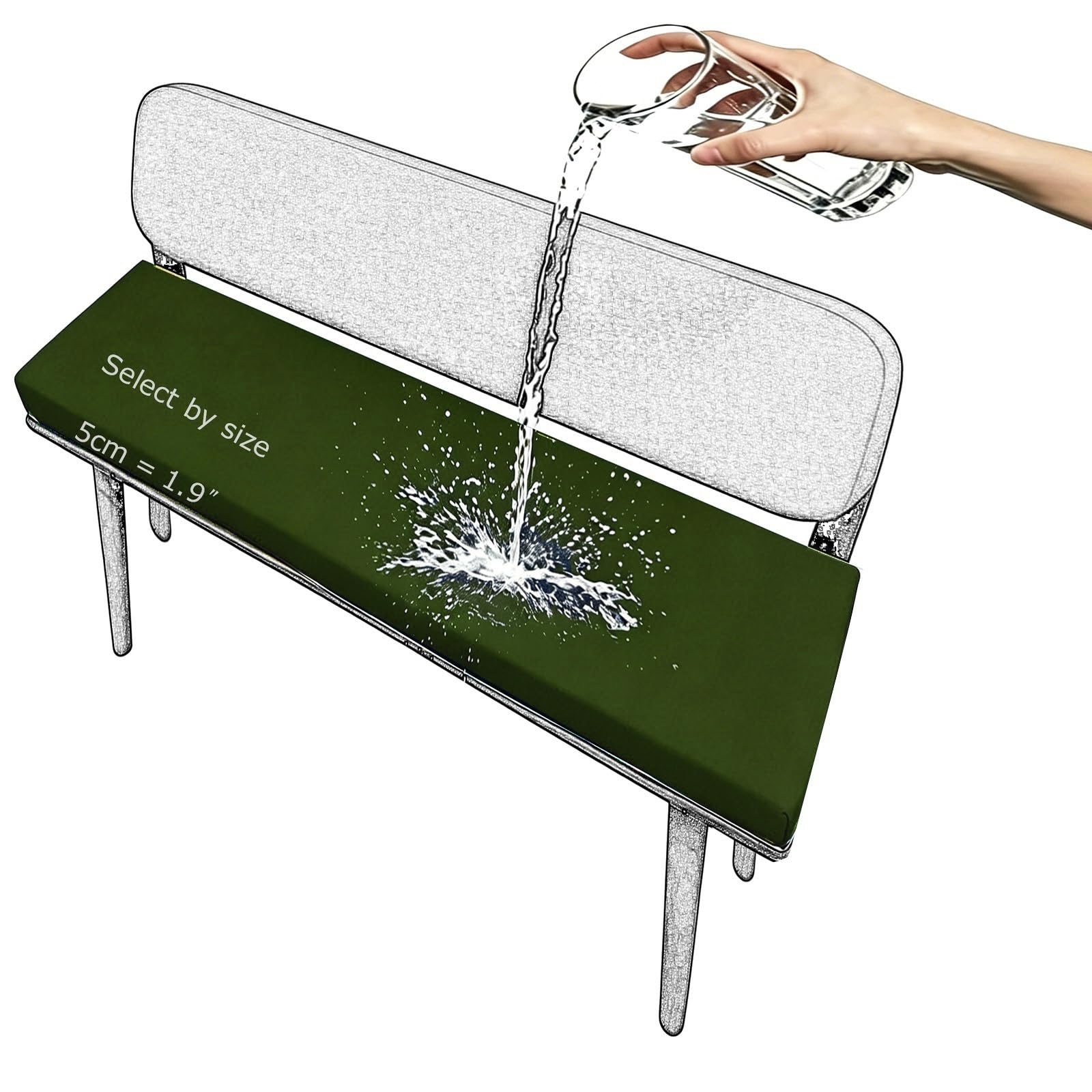 Outdoor Bench Cushions for Garden Furniture 5cm/1.9" Thick, Waterproof 80% Comfortable Cushion for Patio Porch Swing Rattan Porch Bench Seat Cushion for Indoor Sofa Bay(Army Green,170x25 cm 67x10 in)