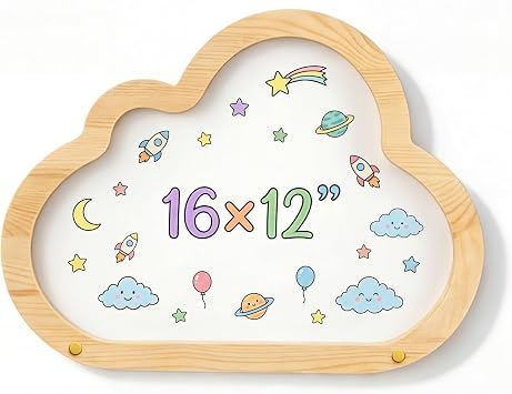 Lincia Cute White Board, 16"x12" Small Decorative Magnetic Dry Erase Board for Wall, Cloud Wooden Framed Memo, Aesthetic Boho Vintage Erasable Whiteboard for Home Office Dorm Wall Decor