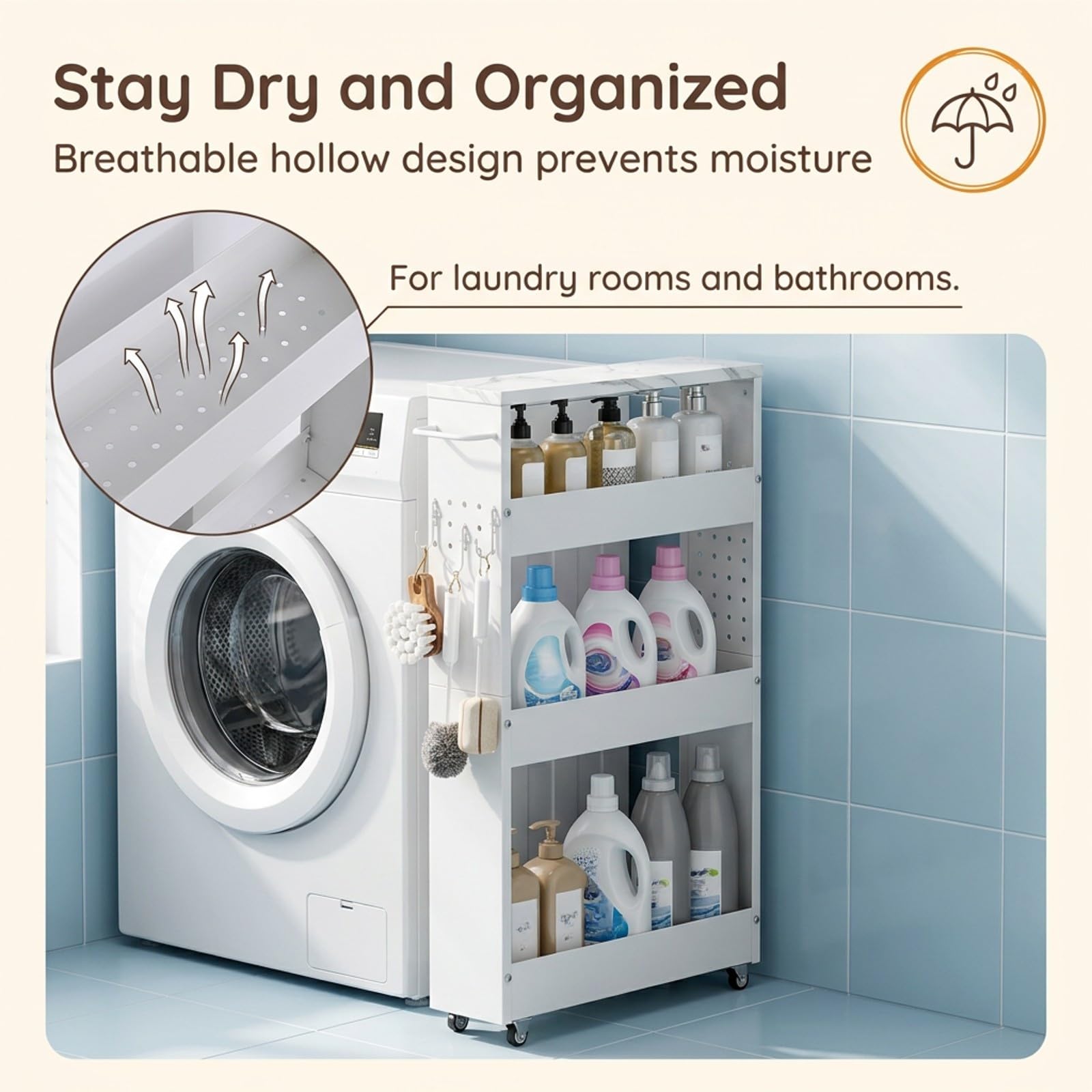 Organizer Spazi Stretti Con Ruote, Scaffale Per Bagno E Lavanderia,Cucina