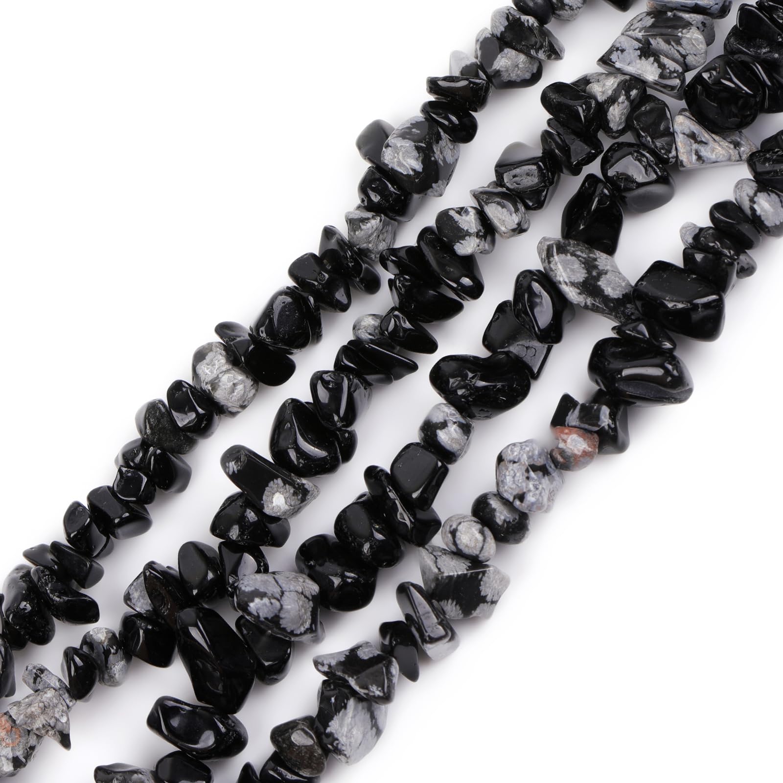 GEM-INSIDE CREATE YOUR OWN FASHION 7-8mm Black Obsidian Gemstone Snowflake Gravel Beads Strand 34 Inch Jewellery Making Beads โ image 1